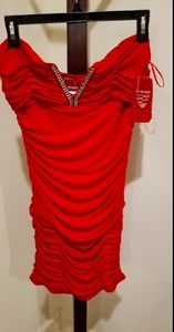 Red strapless rhinestone dress, size M - NEW